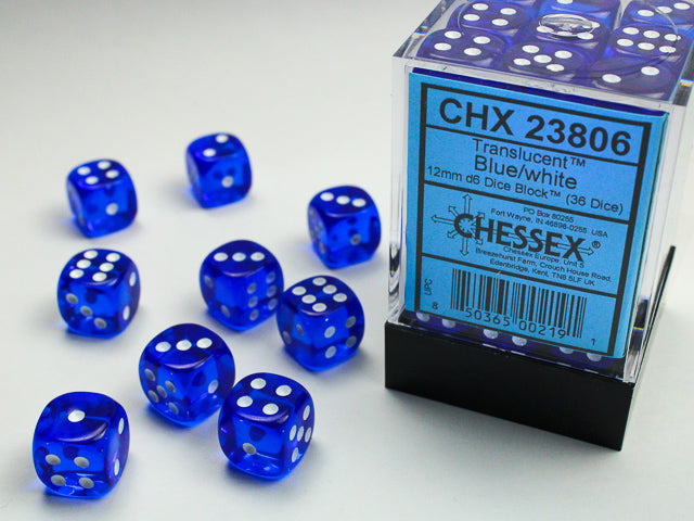 Chx 23806 Translucent Blue/White 12mm D6 36-Dice Set