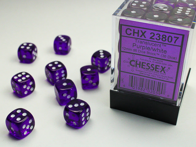 CHX 23807 Translucent Purple/white (12mm D6 36-Dice Set)