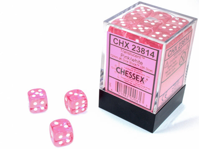 CHX 23814 Translucent Pink/white (12mm D6 36-Dice Set)