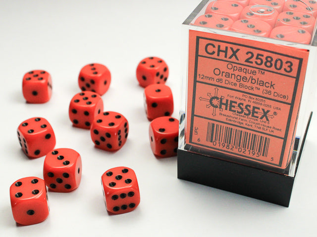 CHX 25803 Opaque Orange/black (12mm D6 36-Dice Set)