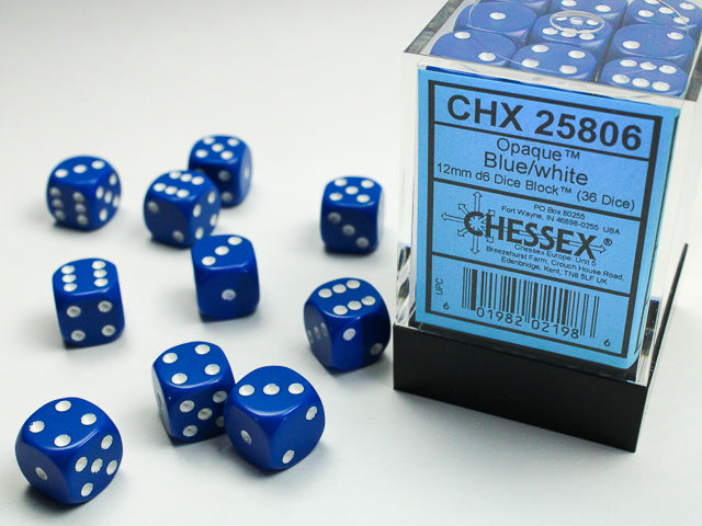 CHX 25806 Opaque Blue/white (12mm D6 36-Dice Set)