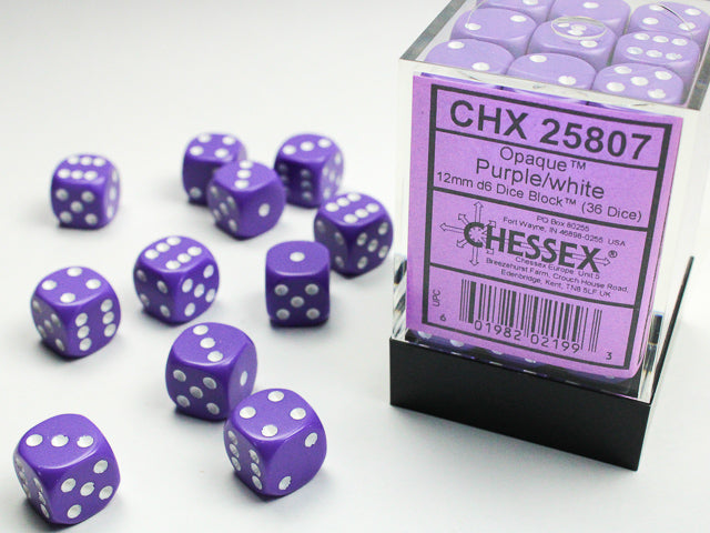 CHX 25807 Opaque Purple/white (12mm D6 36-Dice Set)