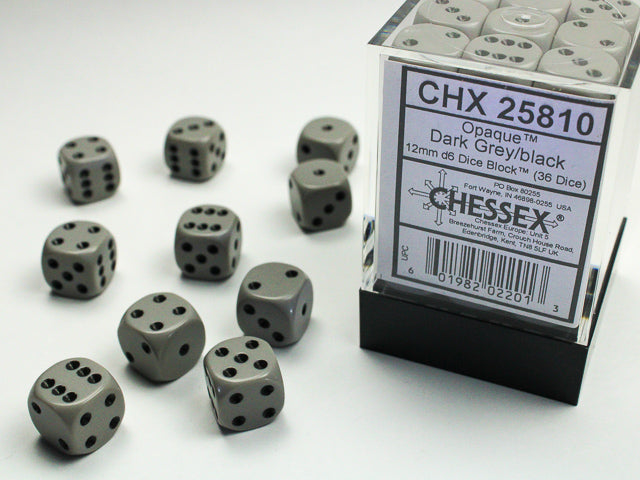 CHX 25810 Opaque Dark Grey/black (12mm D6 36-Dice Set)