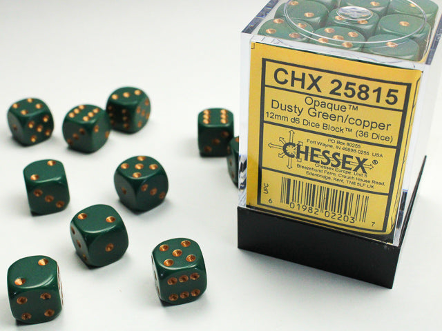 CHX 25815 Opaque Dusty Green/copper (12mm D6 36-Dice Set)