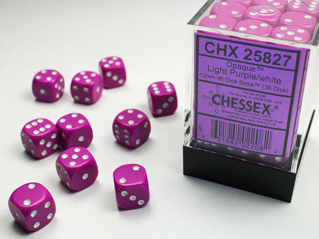 CHX 25827 Opaque Light Purple/white (12mm D6 36-Dice Set)