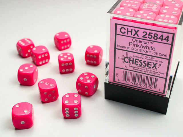 CHX 25844 Opaque Pink/white dice (12mm D6 36-Dice Set)