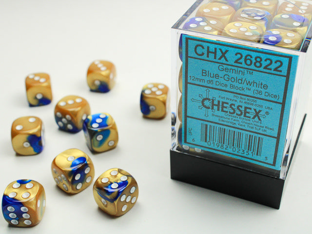 CHX 26822 Gemini Blue-Gold/white (12mm D6 36-Dice Set)