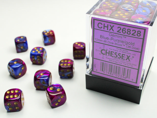 CHX 26828 Gemini Blue-Purple/gold (12mm D6 36-Dice Set)