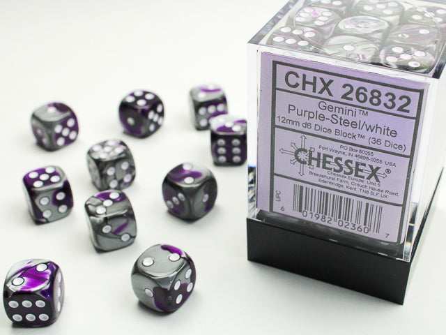 CHX 26832 Gemini Purple-Steel/white (12mm D6 36-Dice Set)