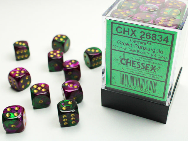 CHX 26834 Gemini Green-Purple/gold (12mm D6 36-Dice Set)