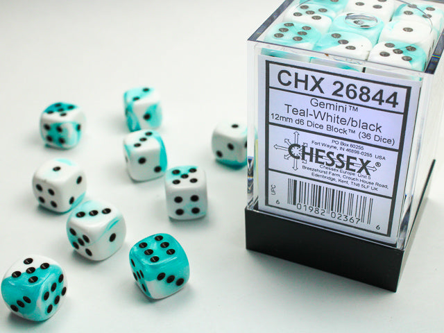 CHX 26844 Gemini Teal-White/black (12mm D6 36-Dice Set)