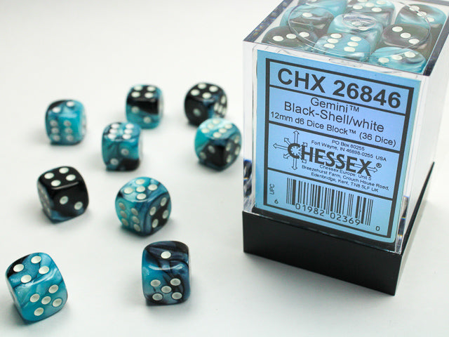 CHX 26846 Gemini Black-Shell/white (12mm D6 36-Dice Set)