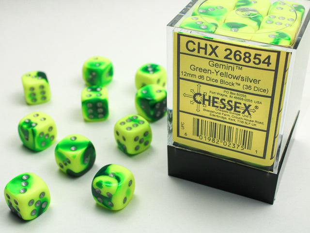CHX 26854 Gemini Green-Yellow/silver (12mm D6 36-Dice Set)