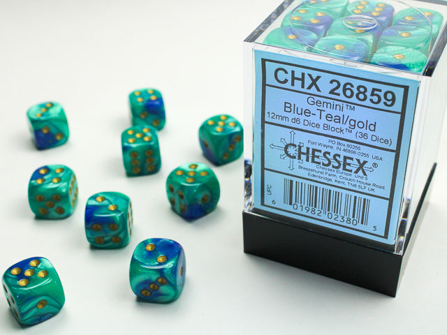 CHX 26859 Gemini Blue-Teal/gold (12mm D6 36-Dice Set)