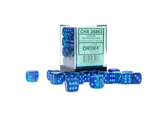 CHX 26863 Gemini Blue/light blue Luminary (12mm D6 36-Dice Set)