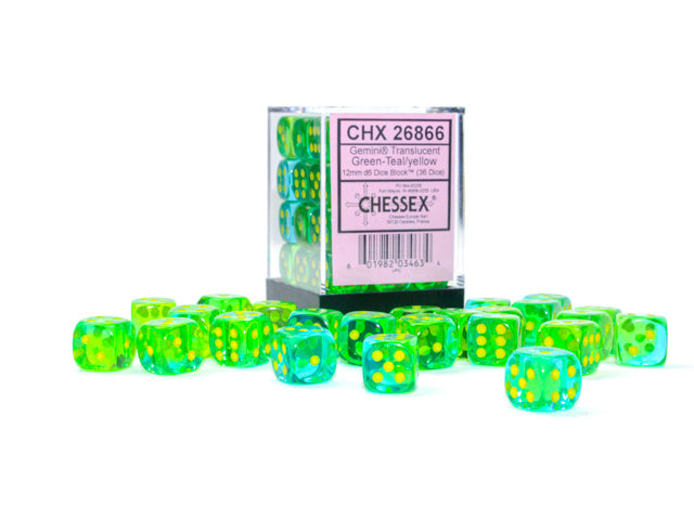 CHX 26866 Gemini Translucent Green-Teal/yellow (12mm D6 36-Dice Set)