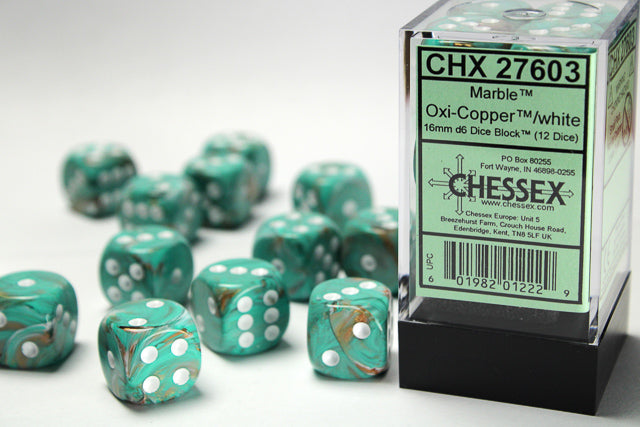 CHX 27603 Marble Oxi Copper/white (16mm D6 12-Dice Set)