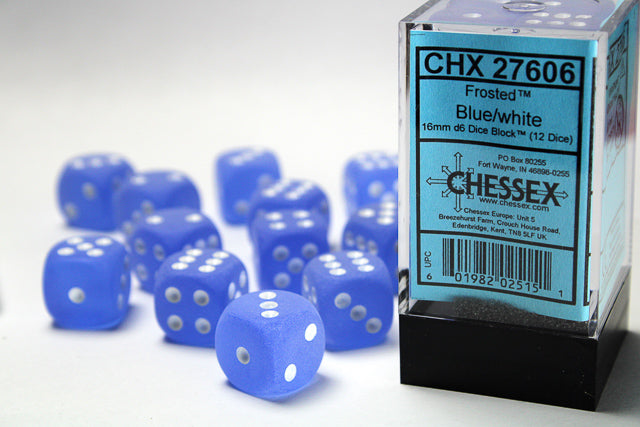 CHX 27606 Frosted Blue/white (16mm D6 12-Dice Set)