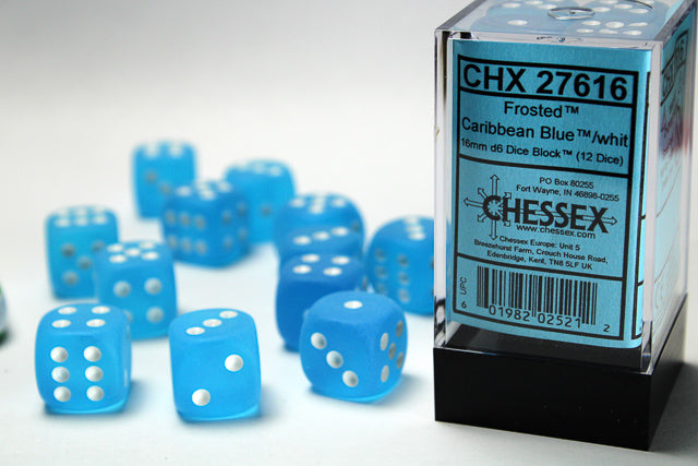 CHX 27616 Frosted Caribbean Blue/white (16mm D6 12-Dice Set)