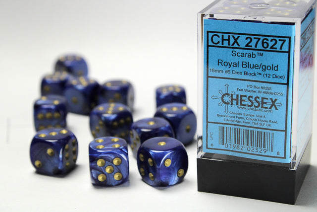 CHX 27627 Scarab Royal Blue/gold (16mm D6 12-Dice Set)