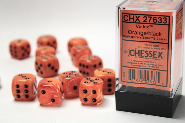 CHX 27633 Vortex Orange/black (16mm D6 12-Dice Set)