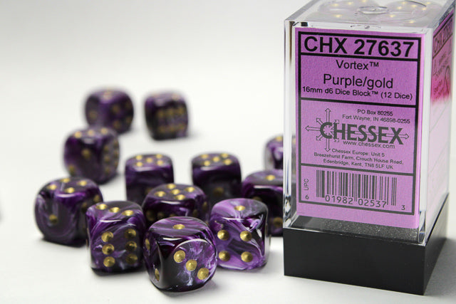 CHX 27637 Vortex Purple/gold (16mm D6 12-Dice Set)