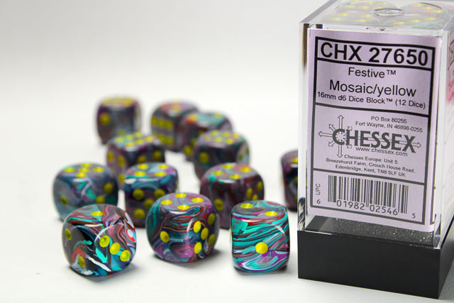 CHX 27650 Festive Mosaic/yellow (16mm D6 12-Dice Set)