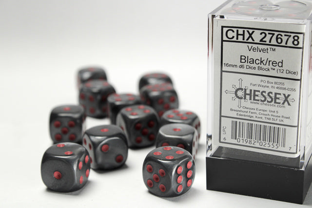 CHX 27678 Velvet Black/red (16mm D6 12-Dice Set)