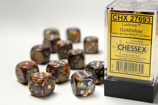 CHX 27693 Lustrous Gold/silver (16mm D6 12-Dice Set)