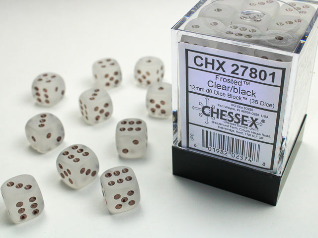 CHX 27801 Frosted Clear/black (12mm D6 36-Dice Set)