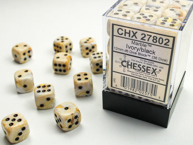 CHX 27802 Marble Ivory/black (12mm D6 36-Dice Set)