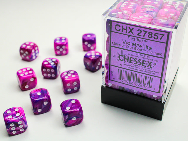 CHX 27857 Festive Violet/white (12mm D6 36-Dice Set)