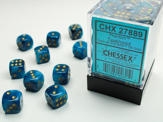 CHX 27889 Phantom Teal/gold (12mm D6 36-Dice Set)