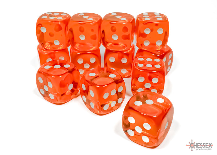 CHX 23603 Translucent Orange/white (16mm D6 12-Dice Set)
