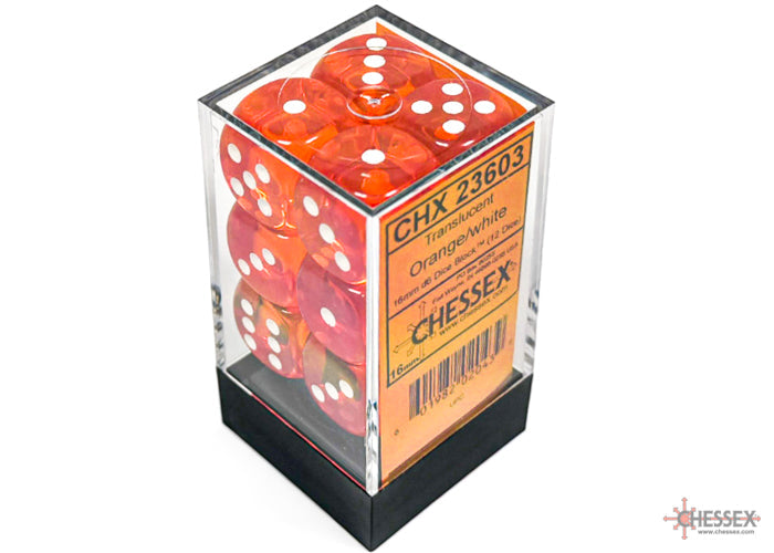 CHX 23603 Translucent Orange/white (16mm D6 12-Dice Set)