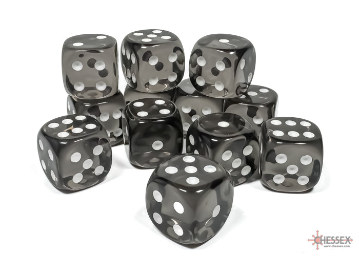 CHX 23608 Translucent Smoke/white (16mm D6 12-Dice Set)