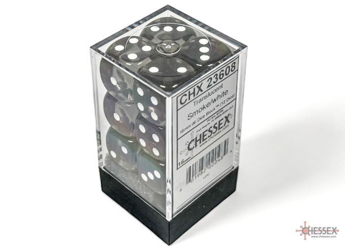 CHX 23608 Translucent Smoke/white (16mm D6 12-Dice Set)