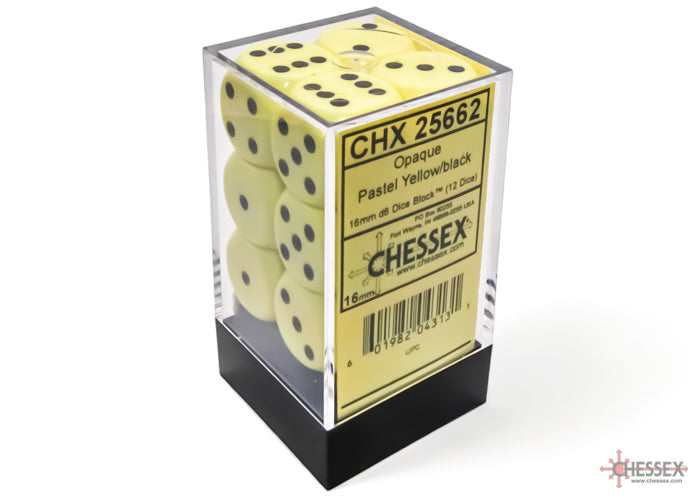CHX 25662 Opaque Pastel Yellow/black (16mm D6 12-Dice Set)