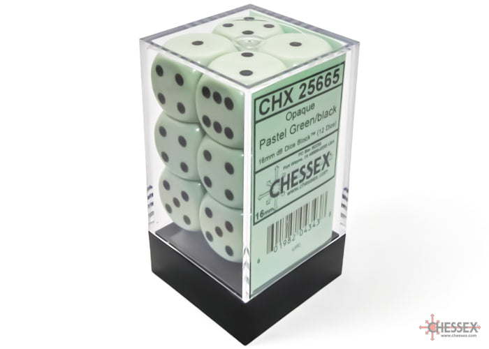 CHX 25665 Opaque Pastel Green/black (16mm D6 12-Dice Set)