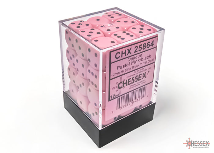 CHX 25864 Opaque Pastel Pink/black (12mm D6 36-Dice Set)