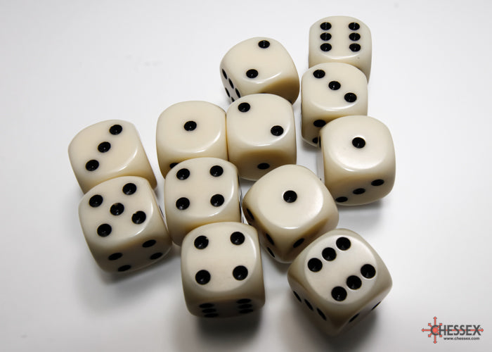 CHX 25600 Opaque Ivory/black (16mm D6 12-Dice Set)