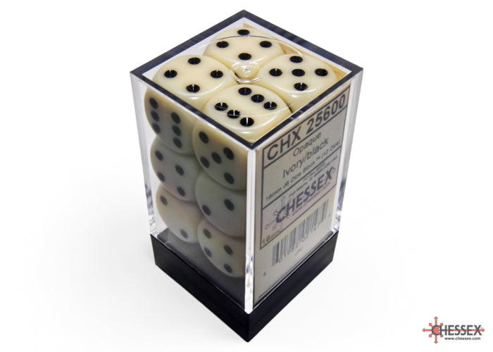 CHX 25600 Opaque Ivory/black (16mm D6 12-Dice Set)