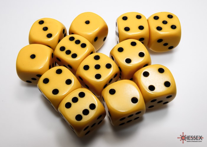 CHX 25602 Opaque Yellow/black (16mm D6 12-Dice Set)