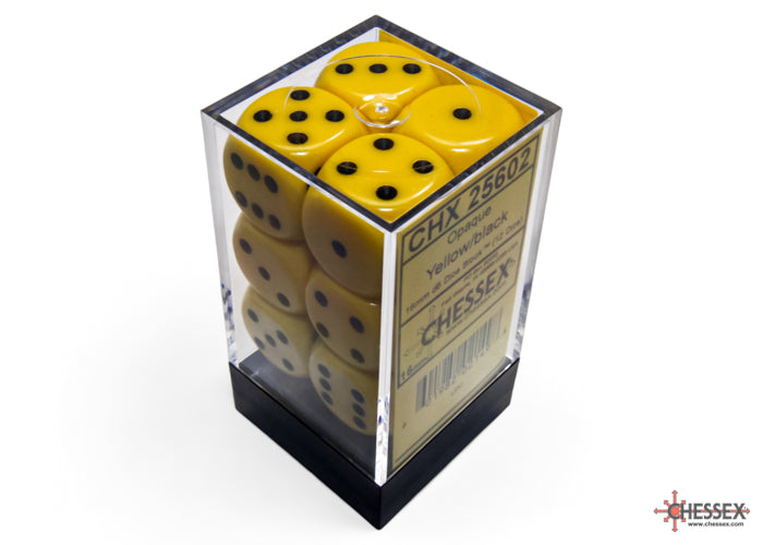 CHX 25602 Opaque Yellow/black (16mm D6 12-Dice Set)
