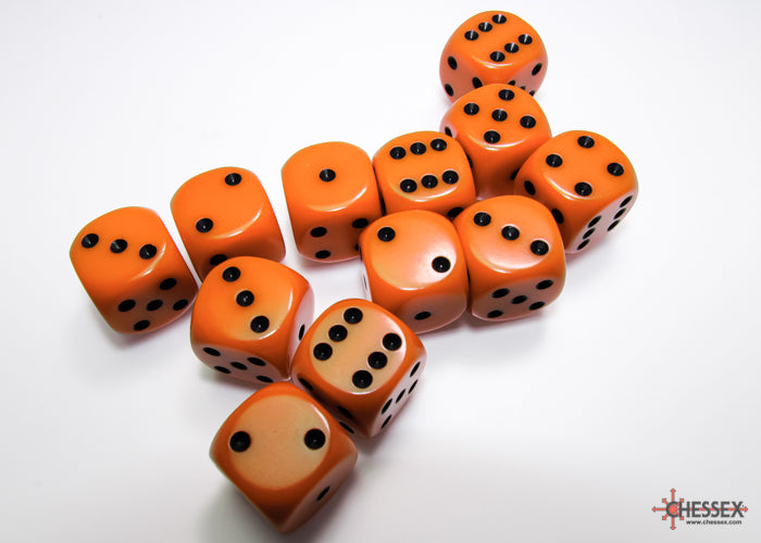 CHX 25603 Opaque Orange/black (16mm D6 12-Dice Set)