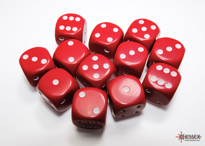 CHX 25604 Opaque Red/white (16mm D6 12-Dice Set)