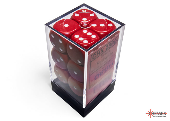CHX 25604 Opaque Red/white (16mm D6 12-Dice Set)