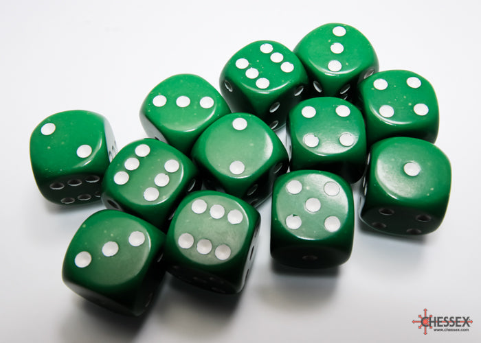 CHX 25605 Opaque Green/white (16mm D6 12-Dice Set)
