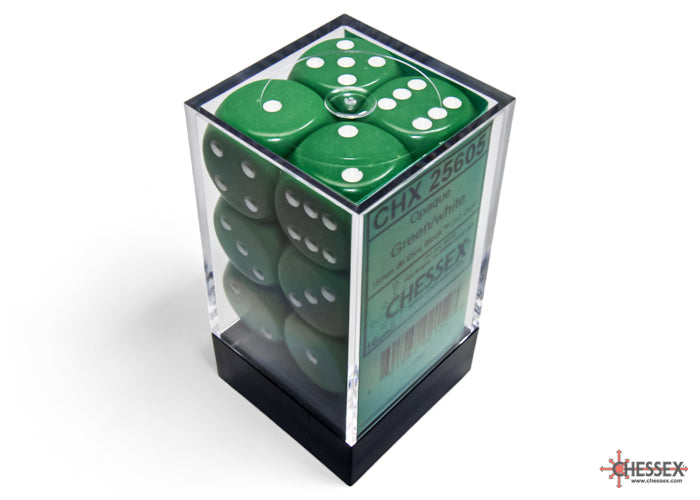 CHX 25605 Opaque Green/white (16mm D6 12-Dice Set)