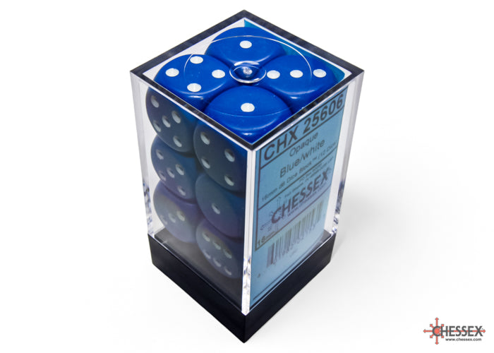 CHX 25606 Opaque Blue/white (16mm D6 12-Dice Set)